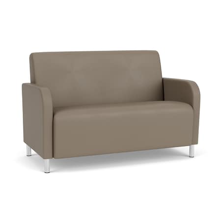 Lesro Siena Lounge Reception Loveseat, Brushed Steel, MD Farro Upholstery SN1501
